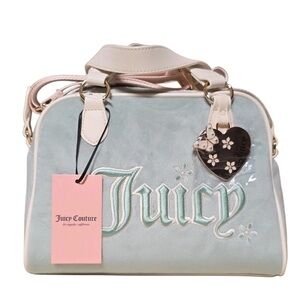 Juicy Couture Juicy In The Sky Velour Bowler Bag Frosty Green Butterfly Heart